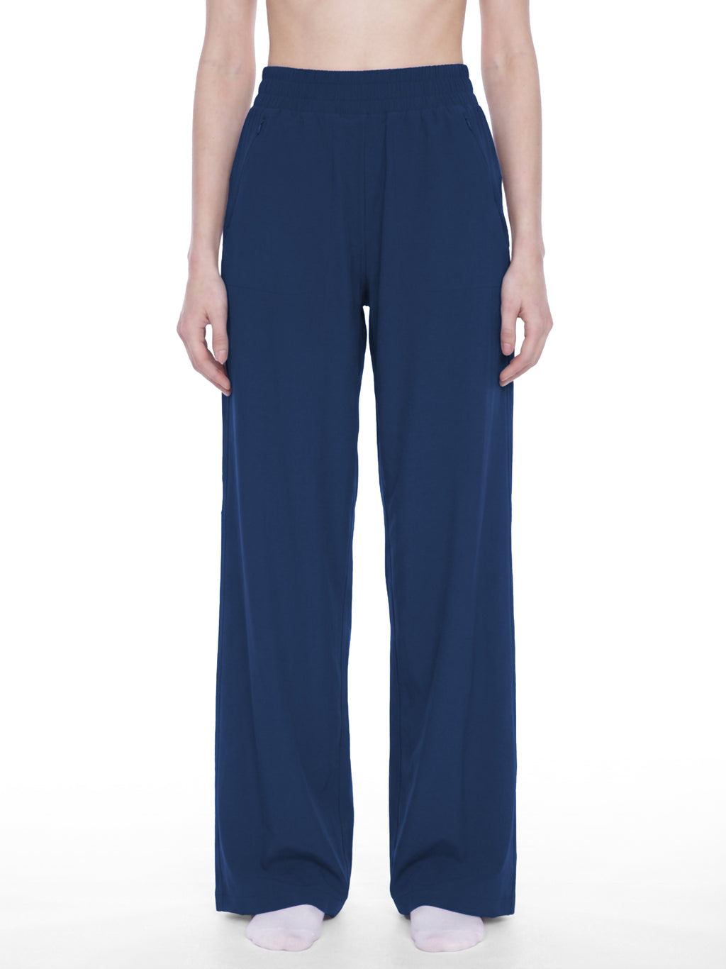 Women’s High-Waisted Wide-Leg Yoga Pants navy blue model front view