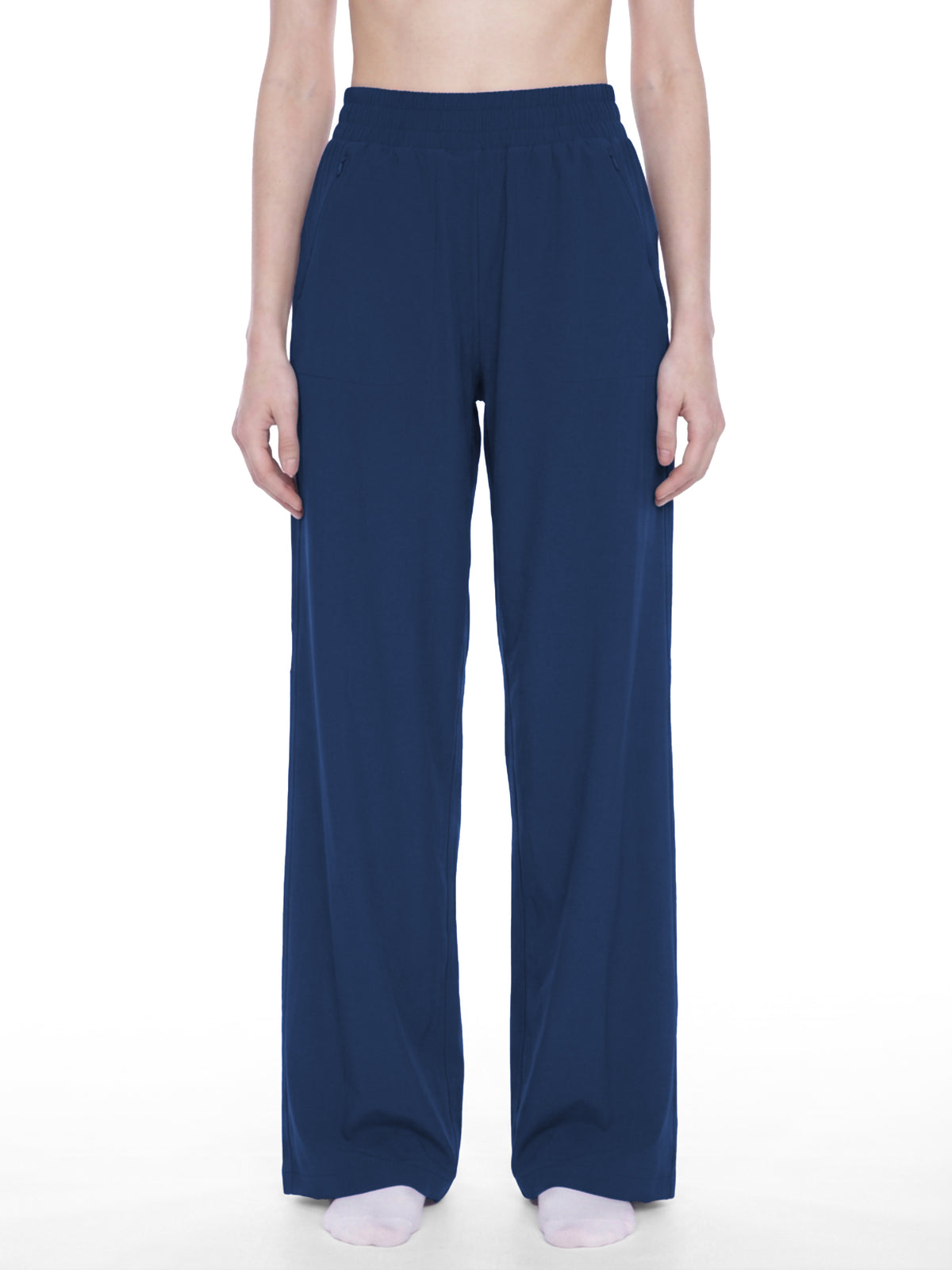Women’s High-Waisted Wide-Leg Yoga Pants navy blue model front view