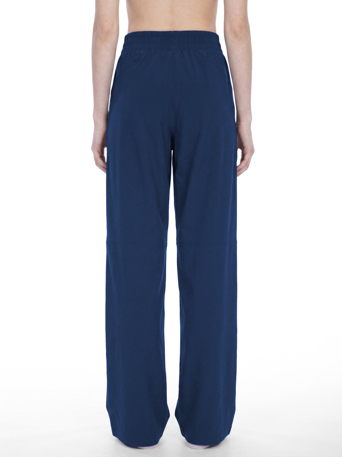 Women’s High-Waisted Wide-Leg Yoga Pants navy blue model back view