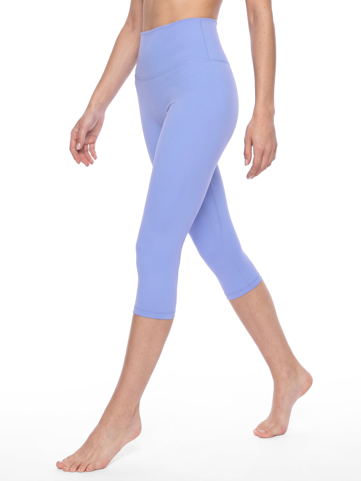 Women's High Waisted Yoga Capri Leggings - Lavender model walking view