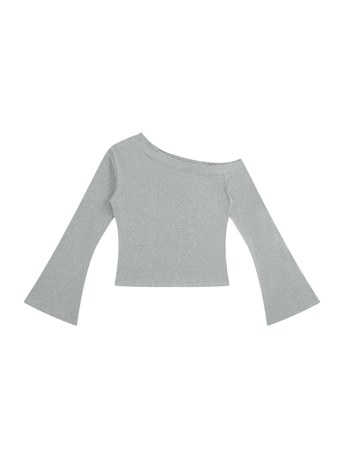 Women’s Off-Shoulder Bell Sleeve T-Shirt flower gray front view