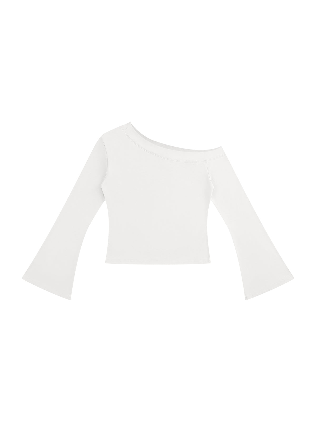 Women’s Off-Shoulder Bell Sleeve T-Shirt white front view