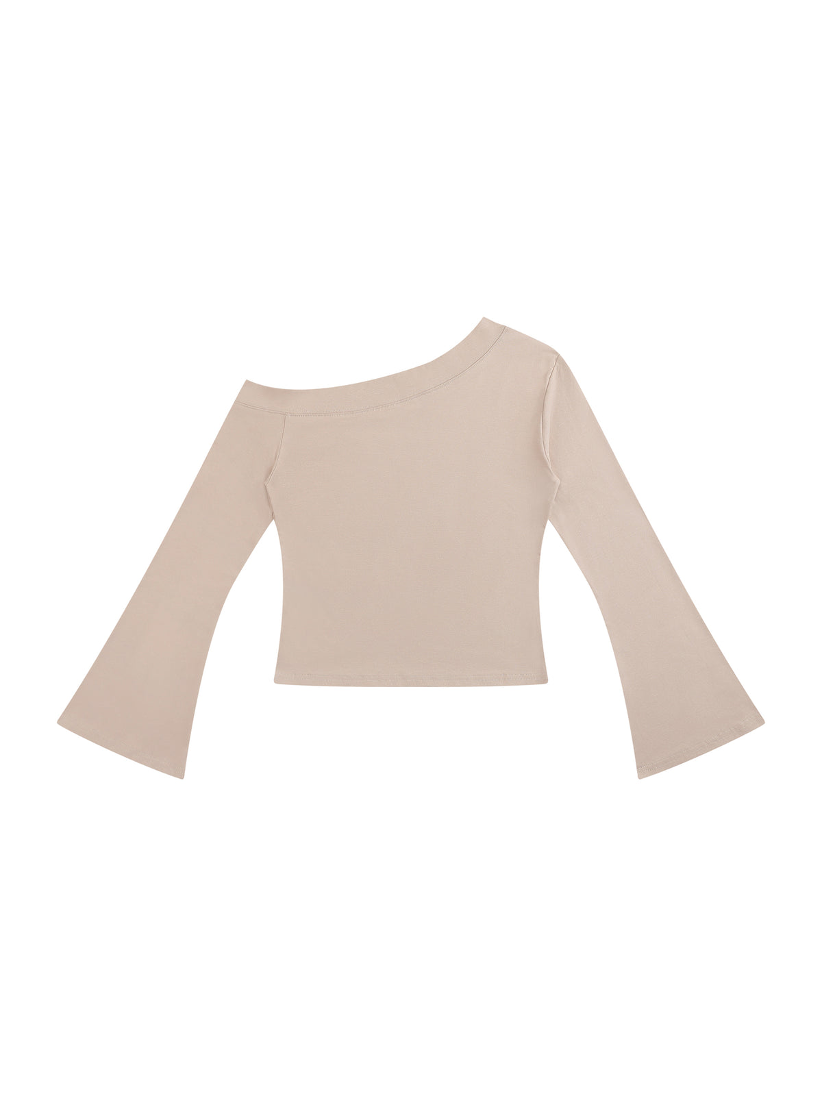 Women’s Off-Shoulder Bell Sleeve T-Shirt pale khaki back view