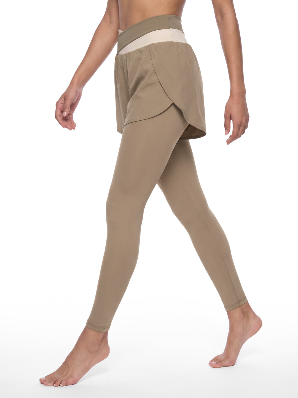 Women’s Panelled High-Waisted Yoga Leggings light coffee with apricot model back view