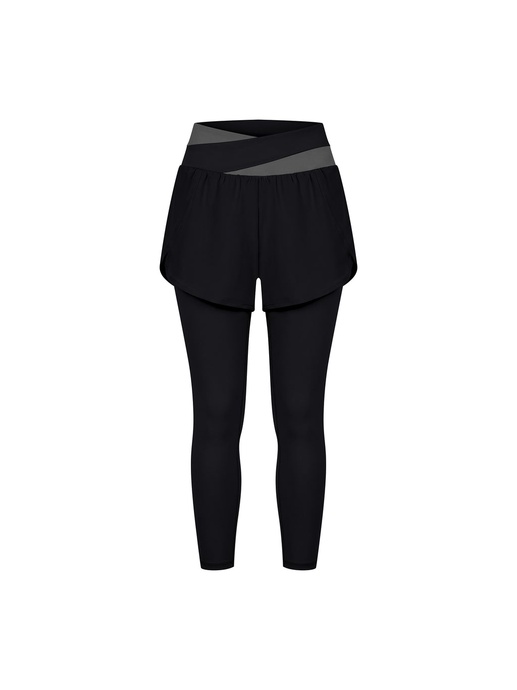 Women’s Panelled High-Waisted Yoga Leggings black with dark gray front view