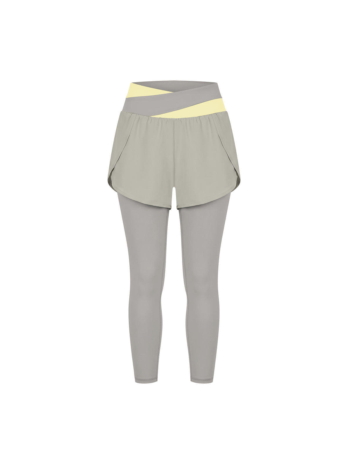 Women’s Panelled High-Waisted Yoga Leggings light gray with light yellow front view