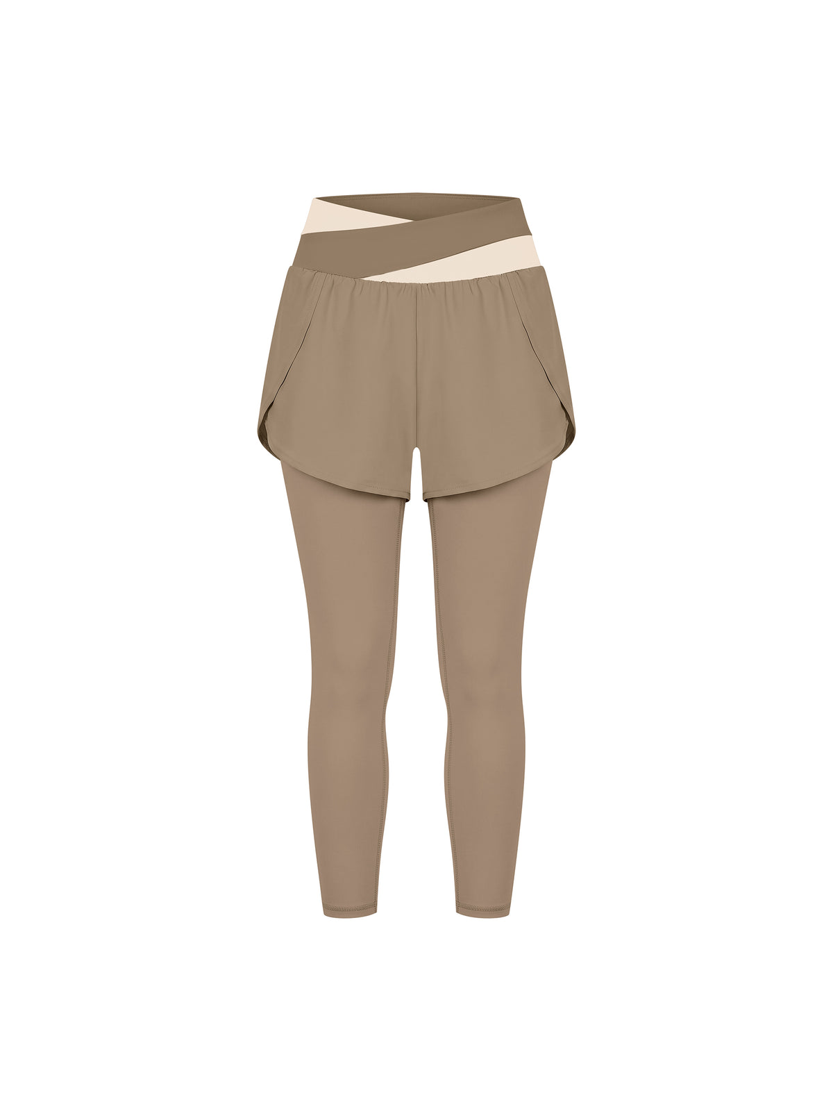 Women’s Panelled High-Waisted Yoga Leggings light coffee with apricot front view