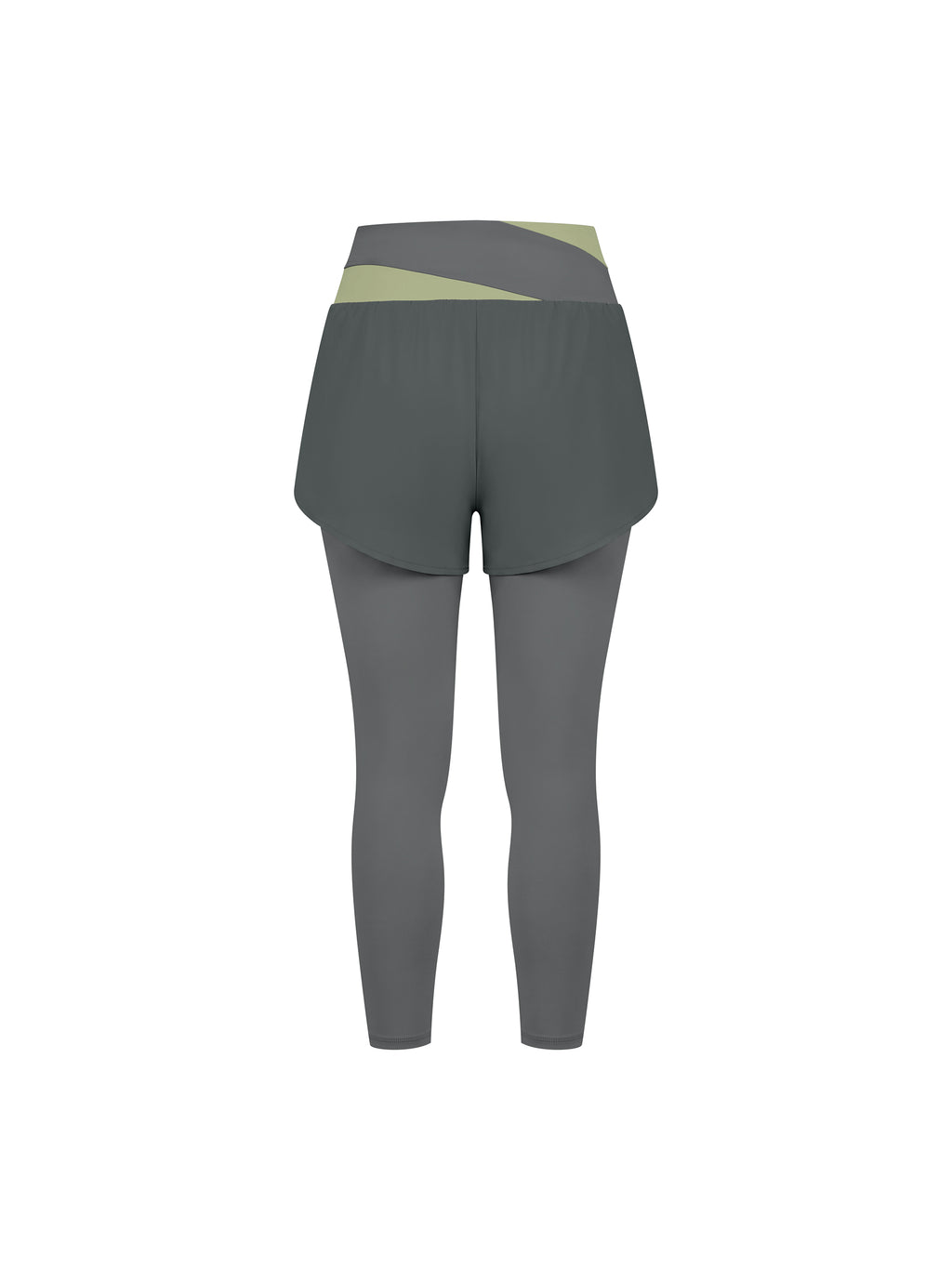 Women’s Panelled High-Waisted Yoga Leggings dark gray with bean green back view