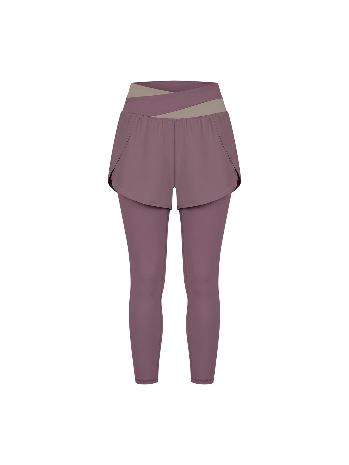 Women’s Panelled High-Waisted Yoga Leggings misty purple with gray purple front view