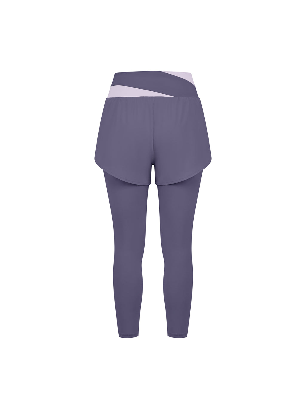 Women’s Panelled High-Waisted Yoga Leggings deep purple with light purple back view