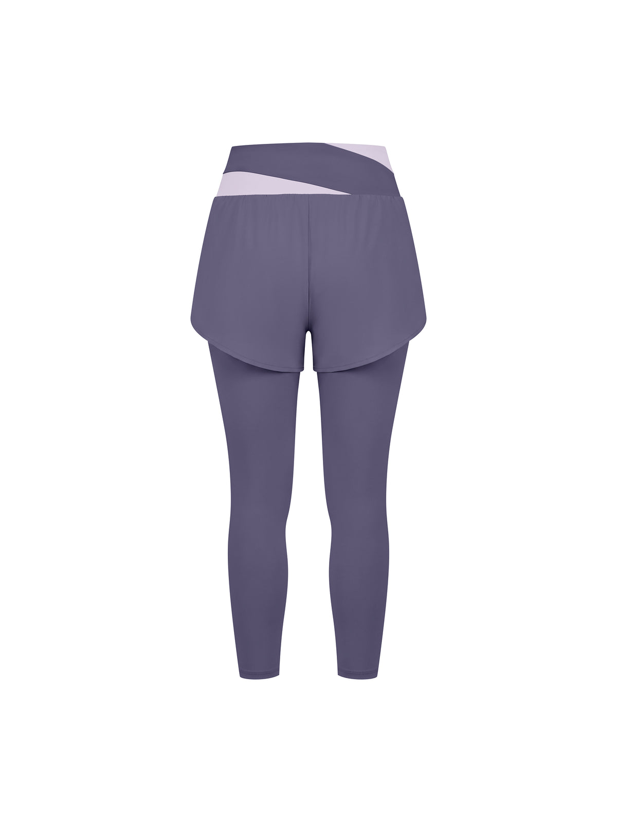 Women’s Panelled High-Waisted Yoga Leggings deep purple with light purple back view