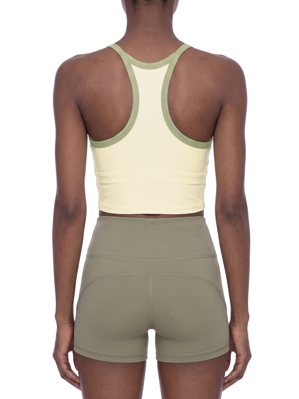 Women’s Piping Yoga Tank Top sage green model back view