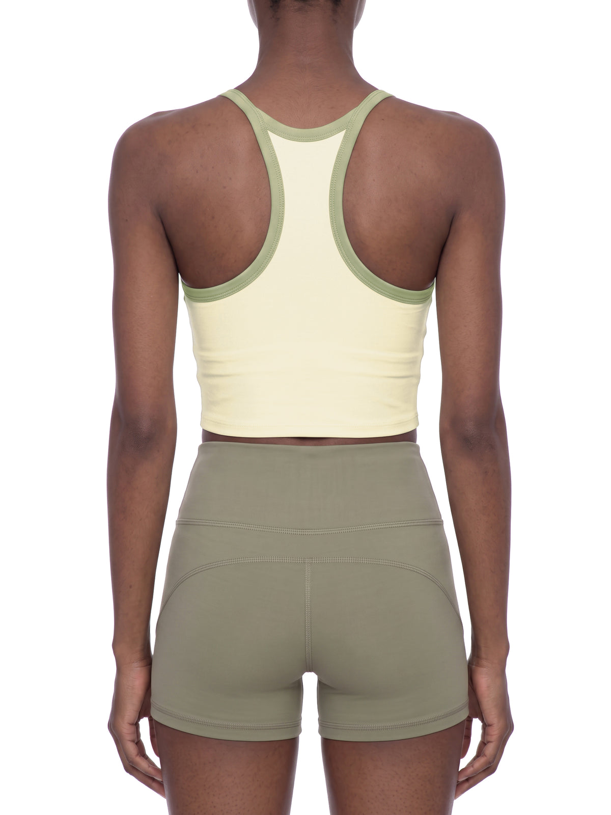 Women’s Piping Yoga Tank Top sage green model back view