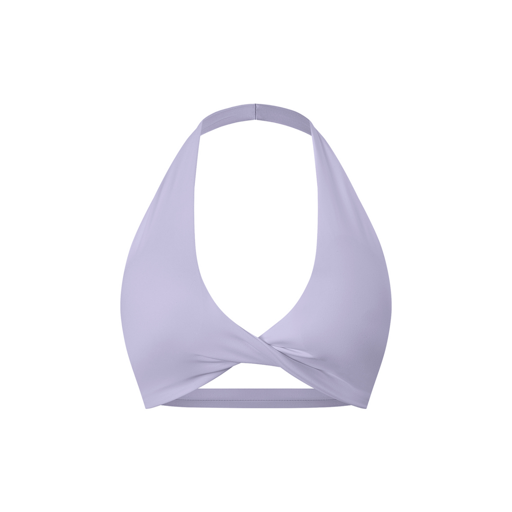 Purple Women’s Pleated Halter Sports Bra V2 – front mockup