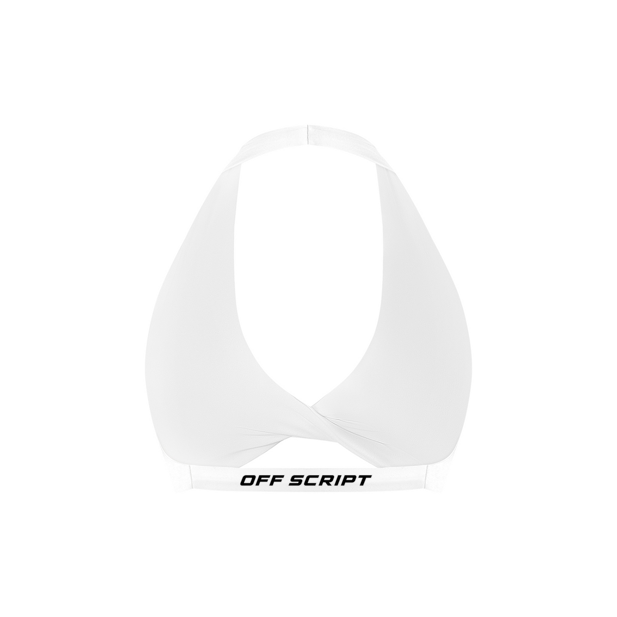 White Women’s Pleated Halter Sports Bra V2 – back mockup
