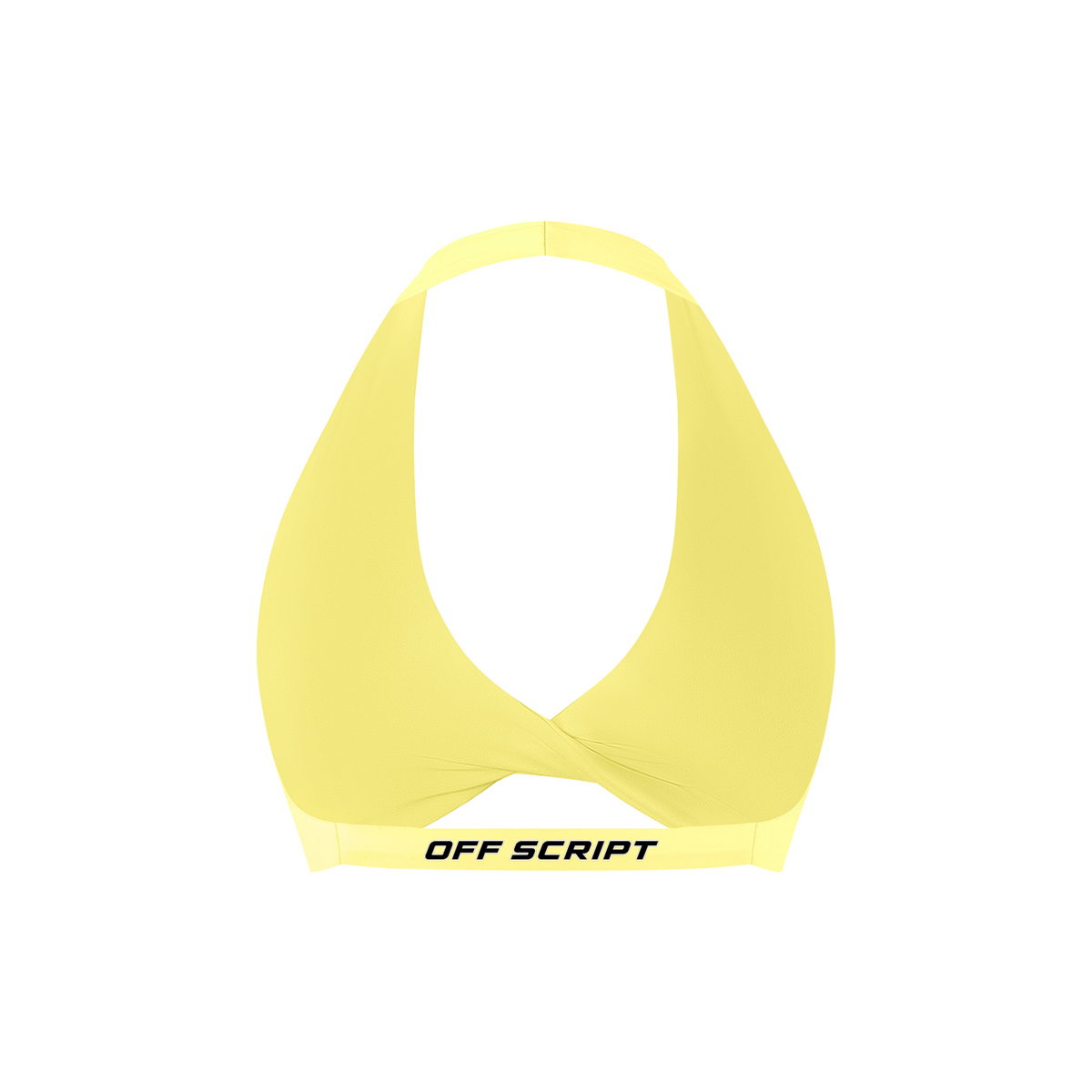 Yellow Women’s Pleated Halter Sports Bra V2 – back mockup