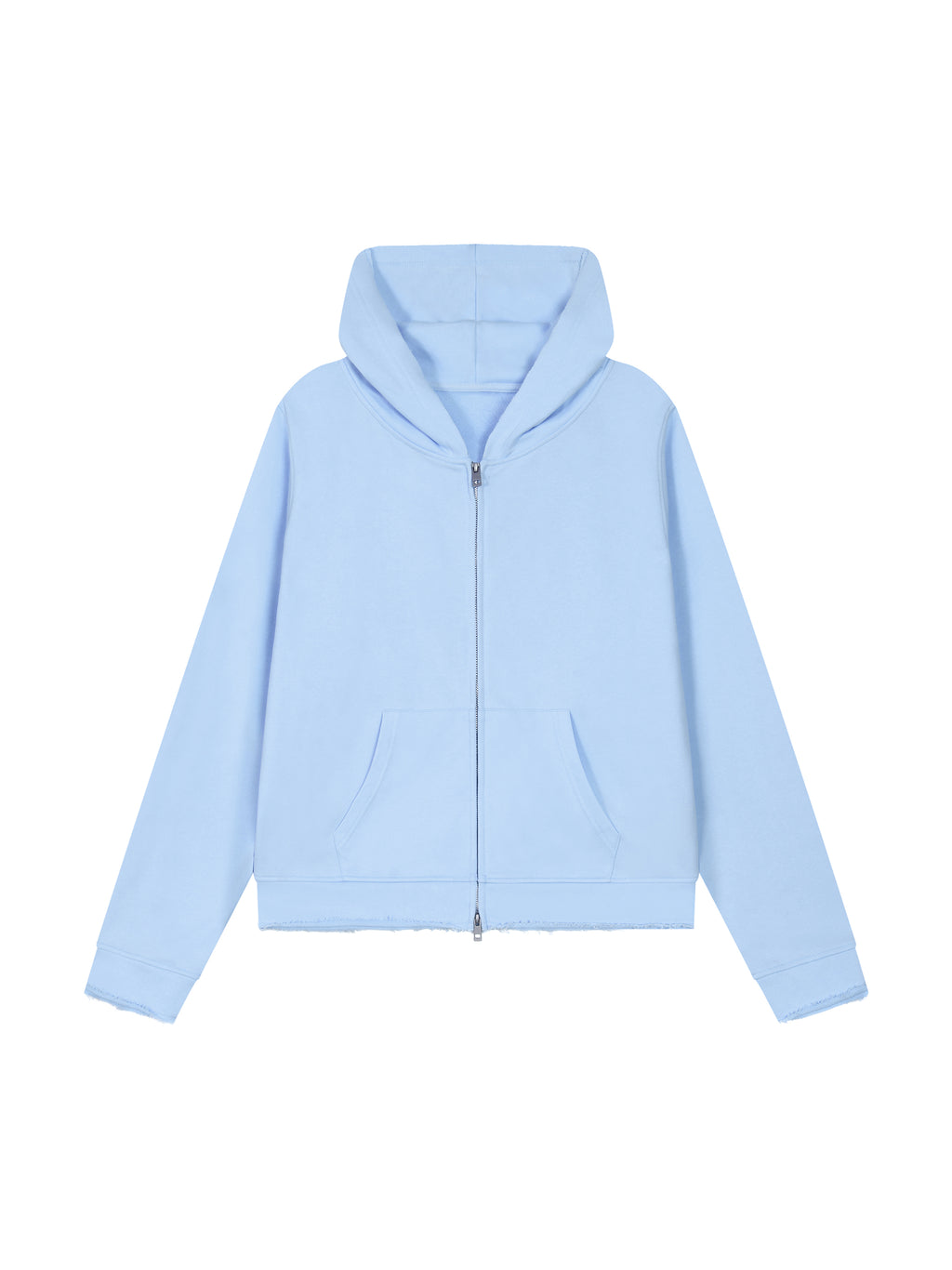 Women’s Raw Edge Full Zip Hoodie sky blue front view