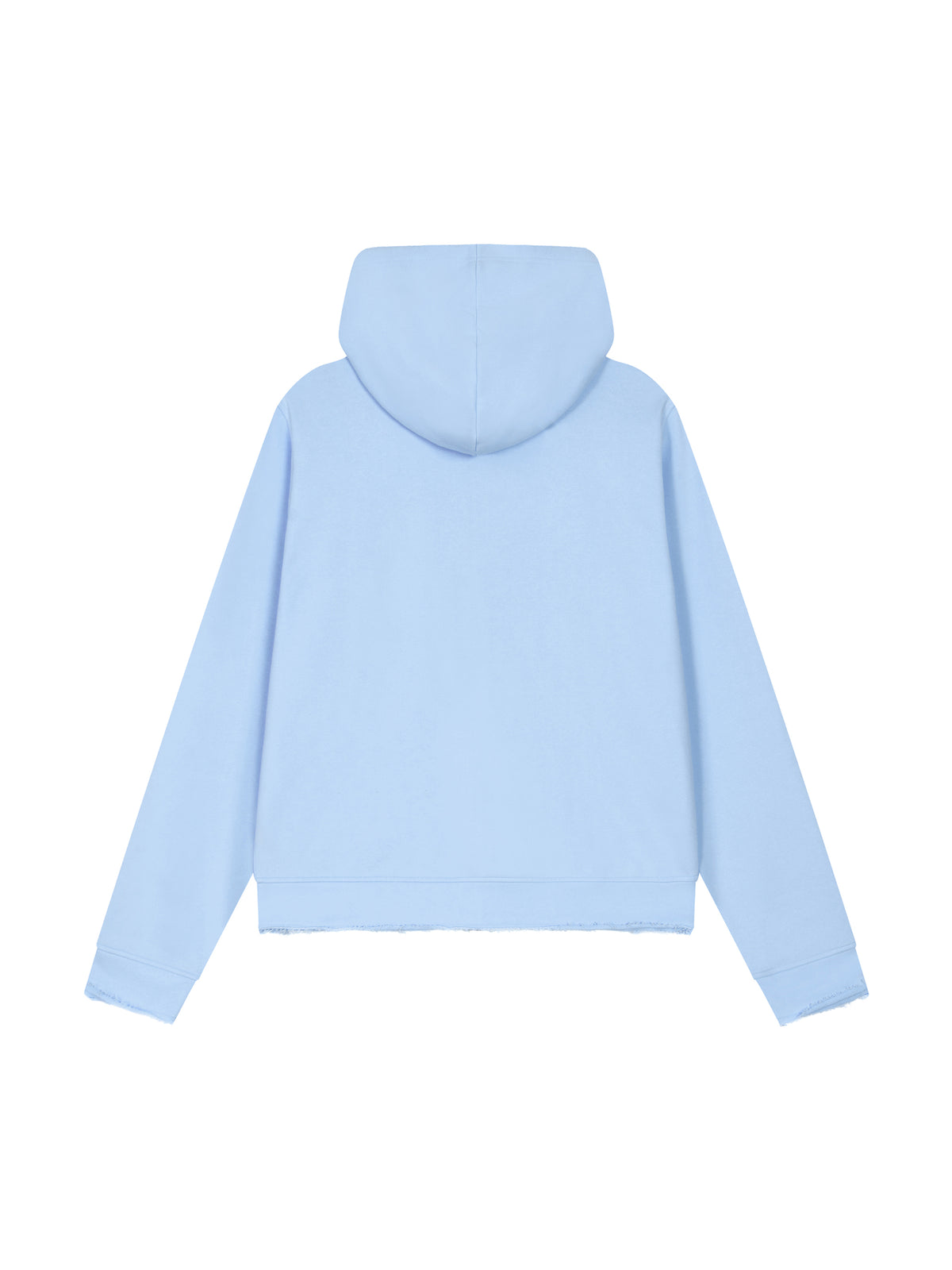 Women’s Raw Edge Full Zip Hoodie sky blue back view