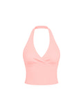 Women’s Ruched Halter Yoga Tank Top - Pink front