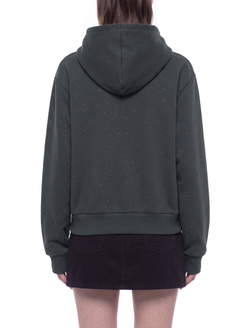 Women’s Sparkles Fleece Full Zip Hoodie dark gray model back view