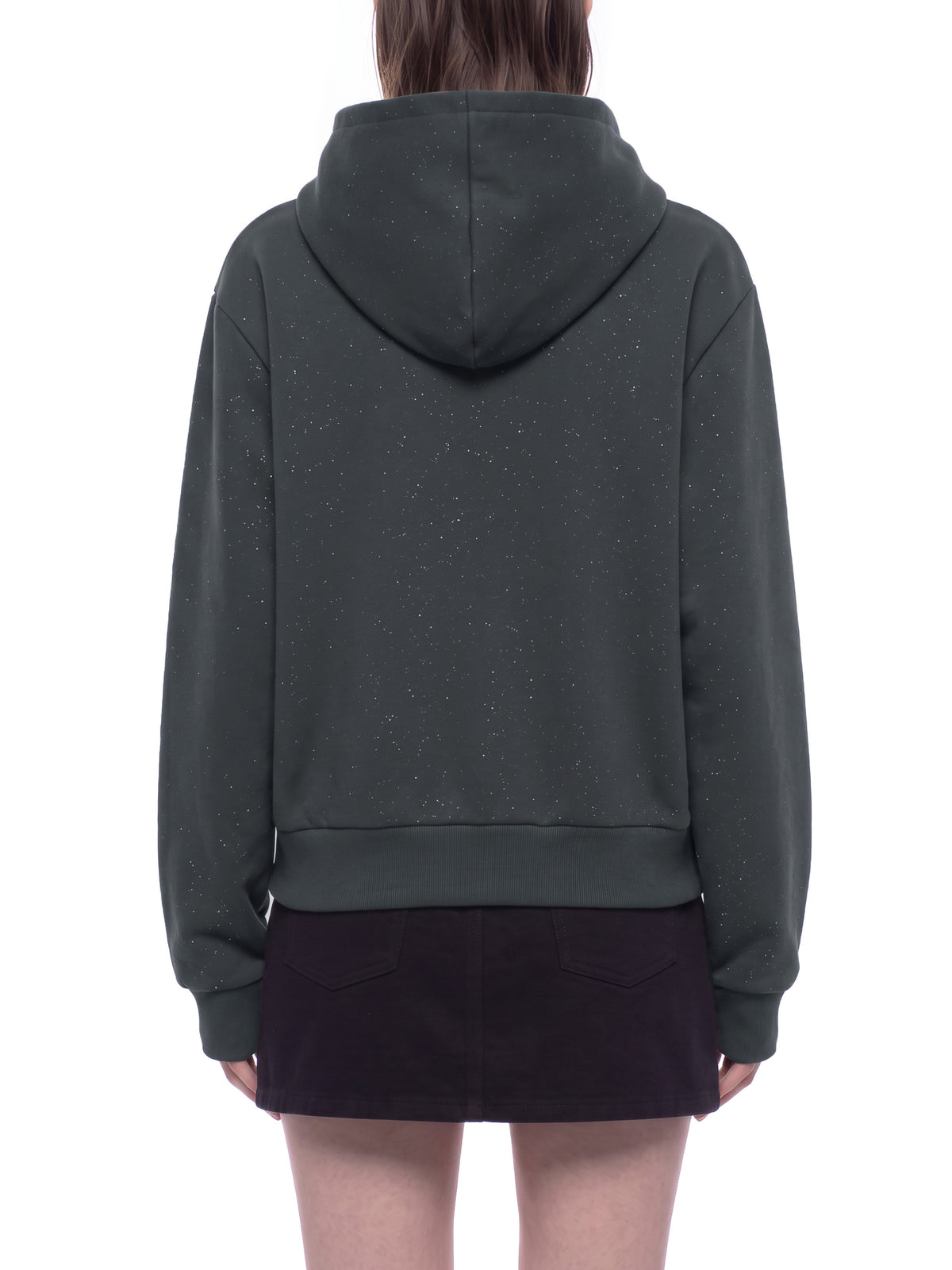 Women’s Sparkles Fleece Full Zip Hoodie dark gray model back view