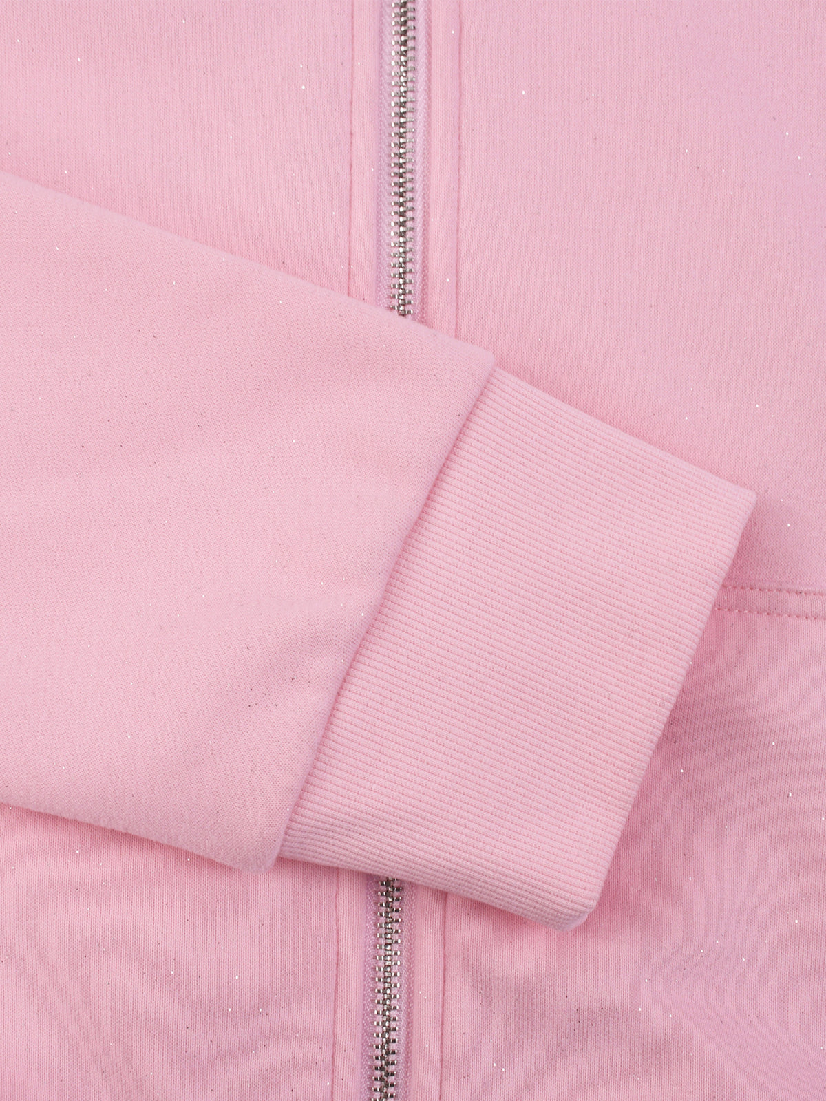 Women’s Sparkles Fleece Full Zip Hoodie pink cuff and zipper detail