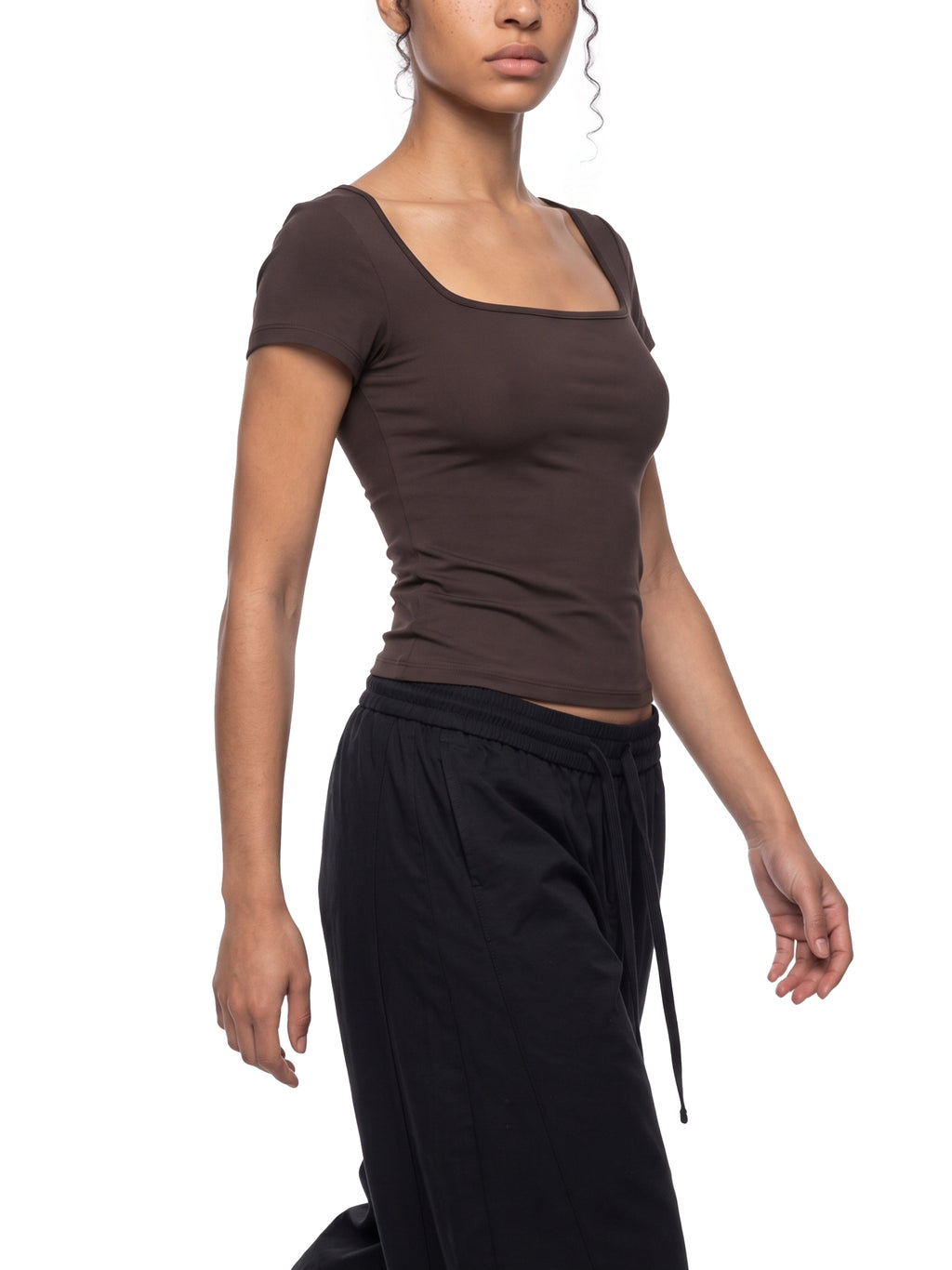Women’s Square Neck Training T-Shirt - Brown model angle view