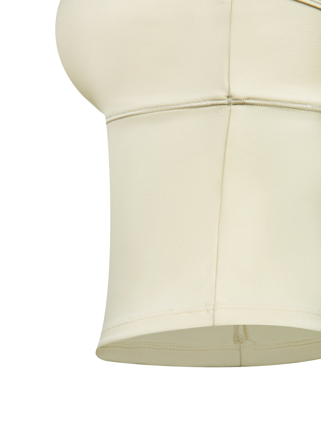 Women's Topstitch Yoga Tank Top apricot hem seam detail