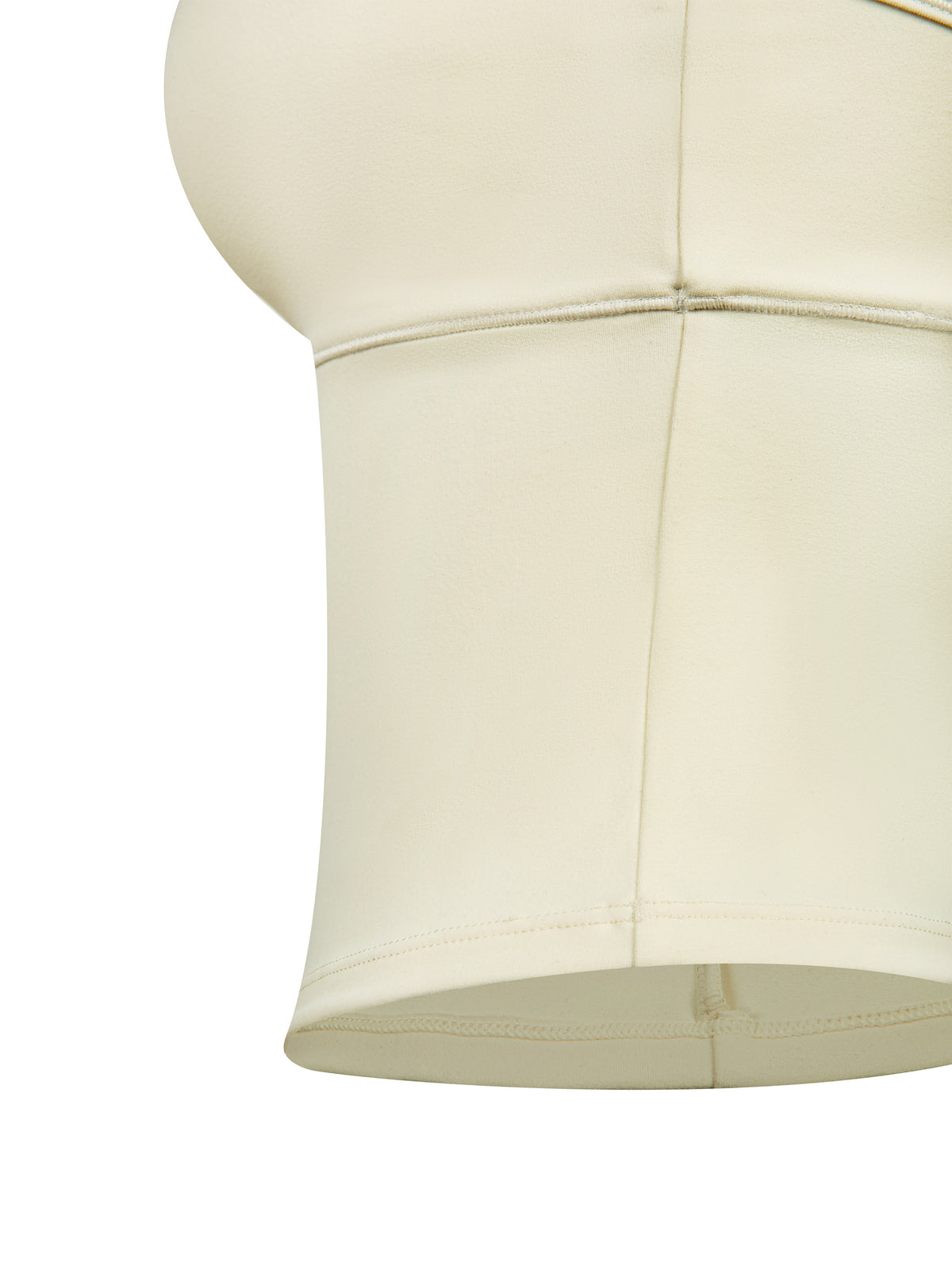Women's Topstitch Yoga Tank Top apricot hem seam detail