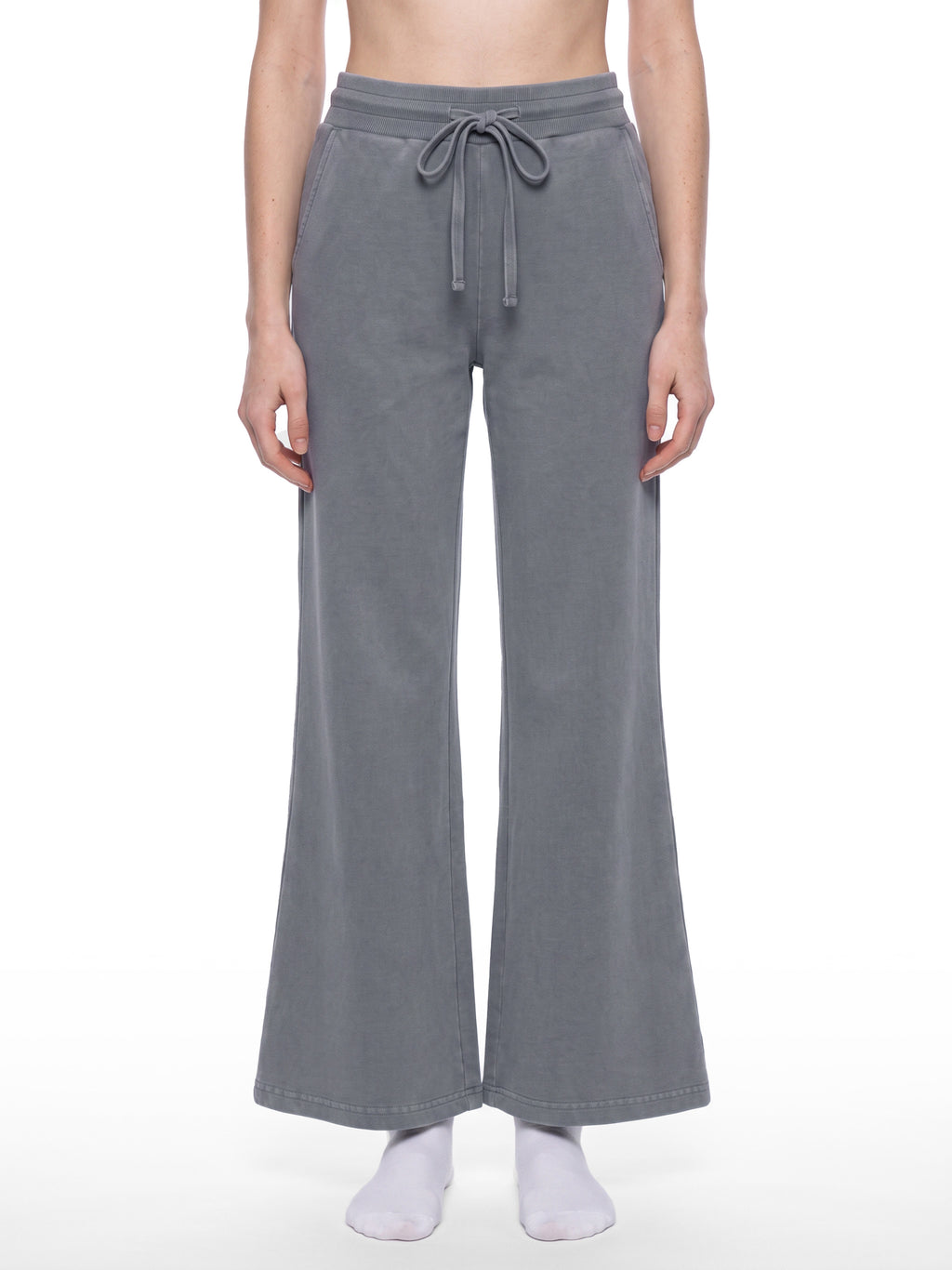 Women’s Vintage Wash Flared Sweatpants cement gray model front view