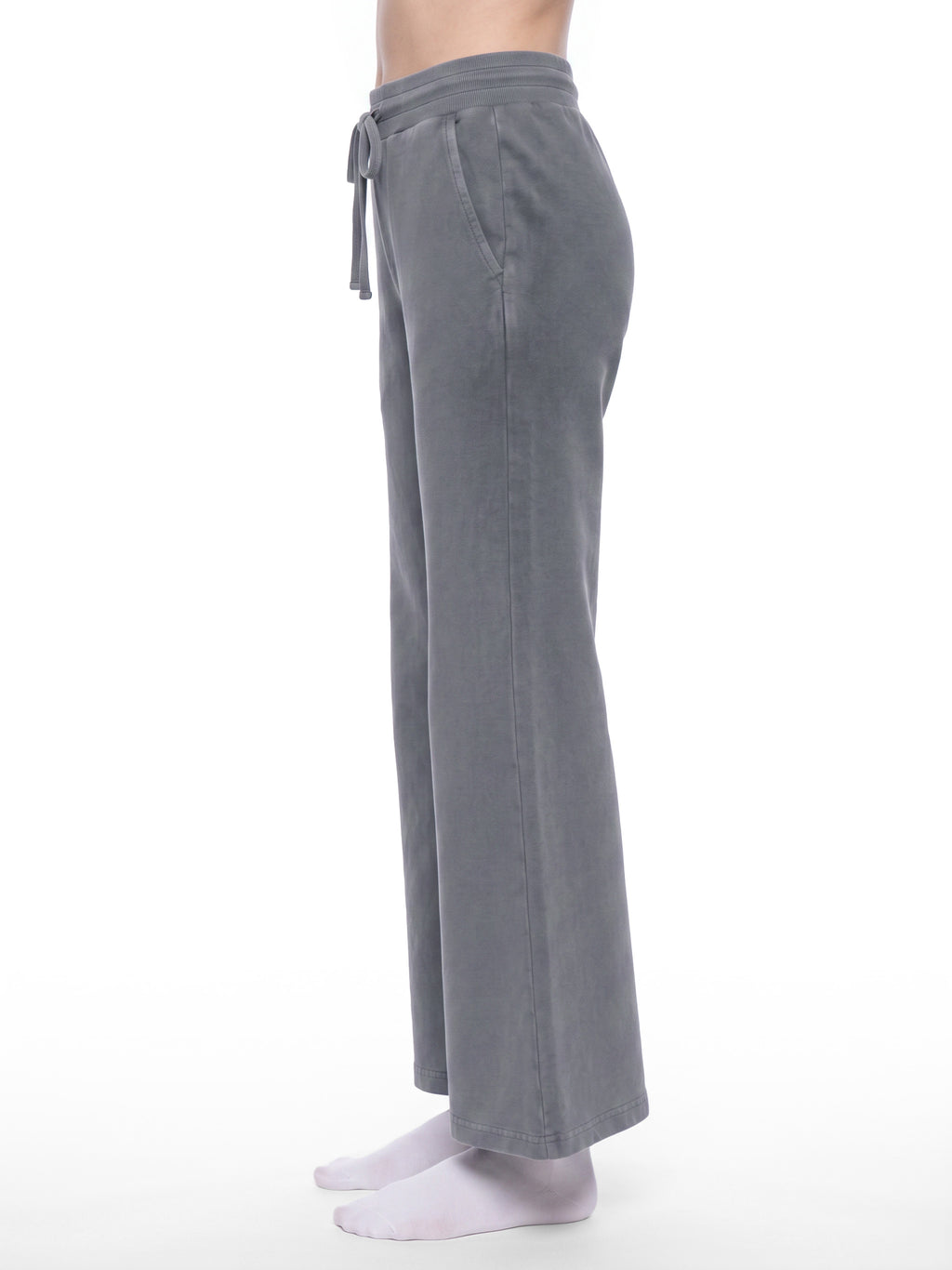 Women’s Vintage Wash Flared Sweatpants cement gray model side view