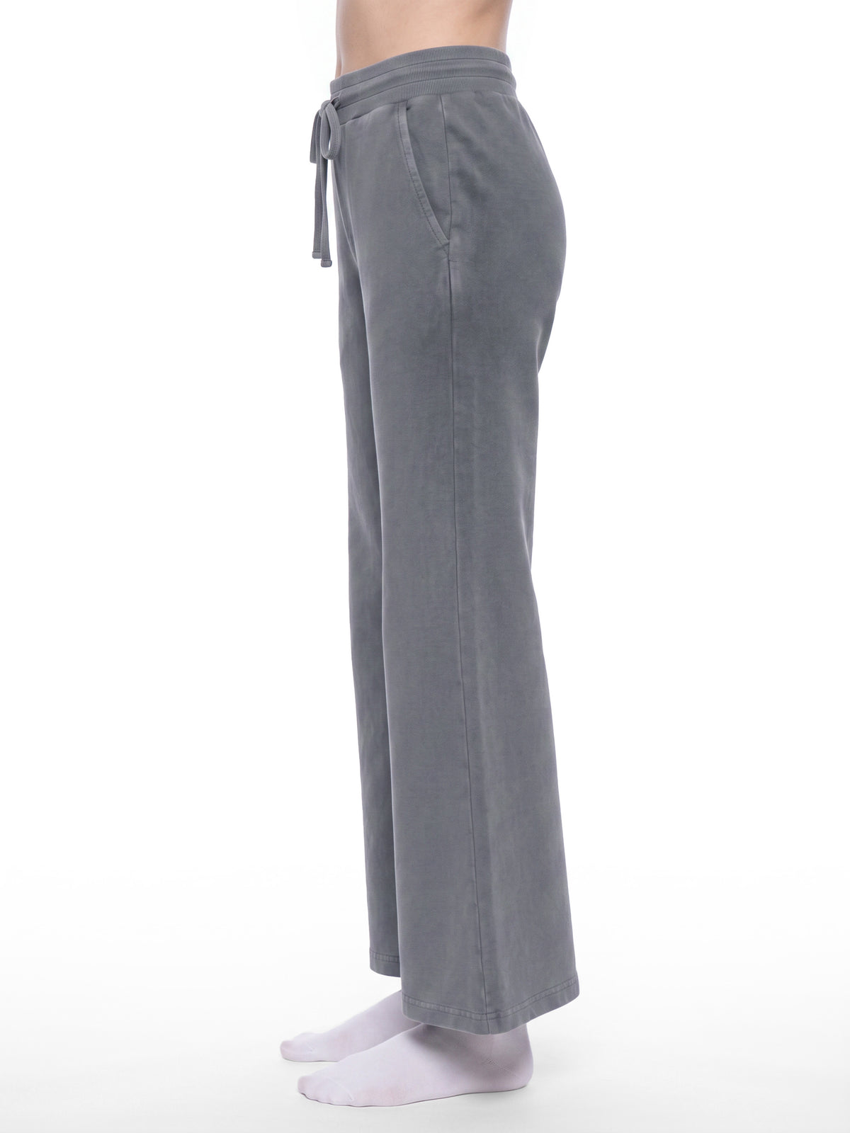 Women’s Vintage Wash Flared Sweatpants cement gray model side view