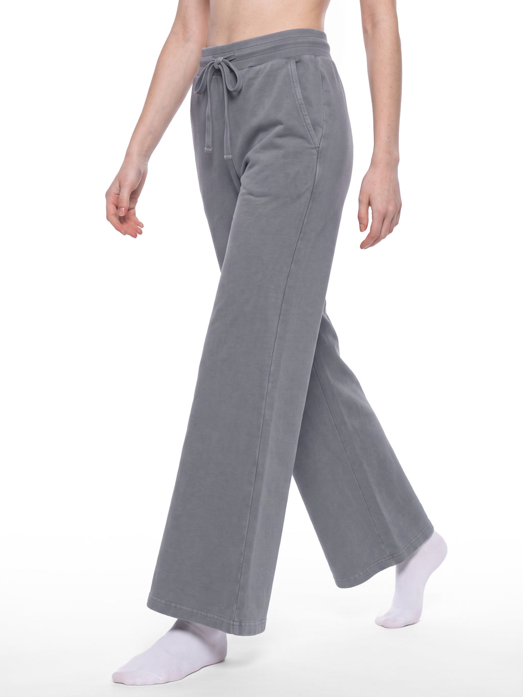 Women’s Vintage Wash Flared Sweatpants cement gray model walking view