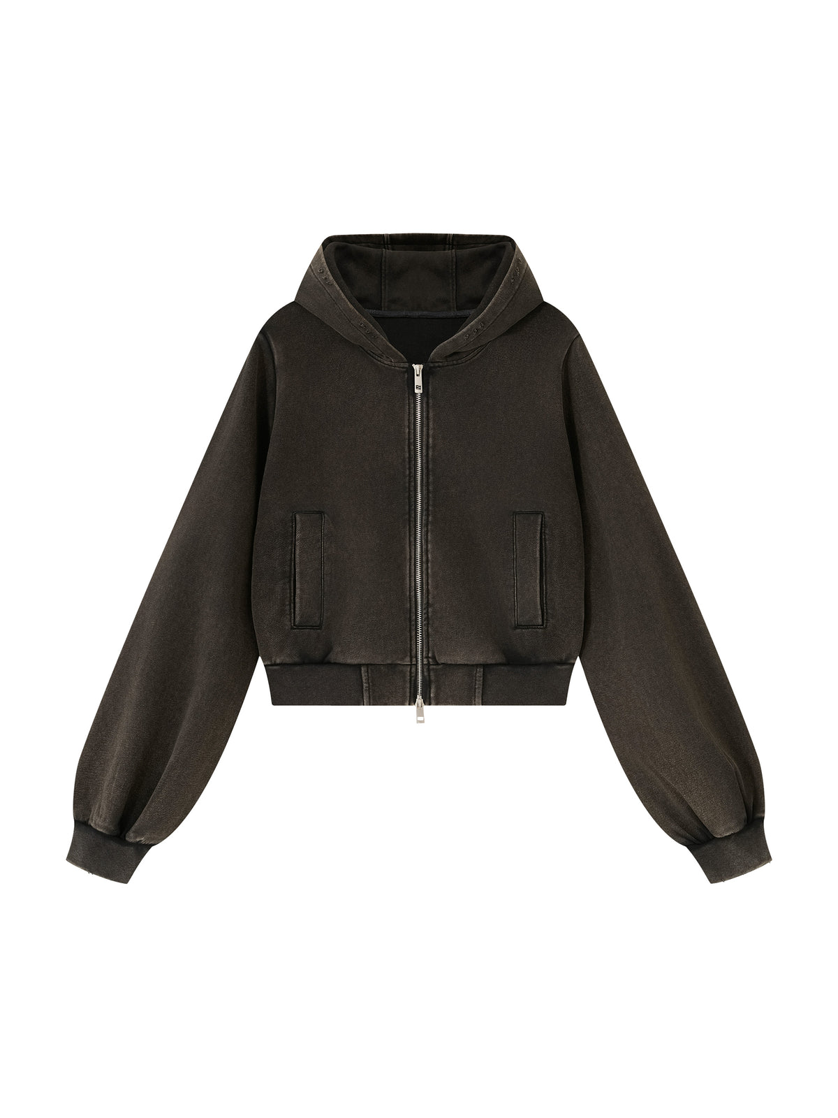 Women’s Vintage Wash Full Zip Hoodie black front product view