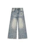 Women’s Vintage Wash Wide Leg Denim Jeans - Jeans Blue front