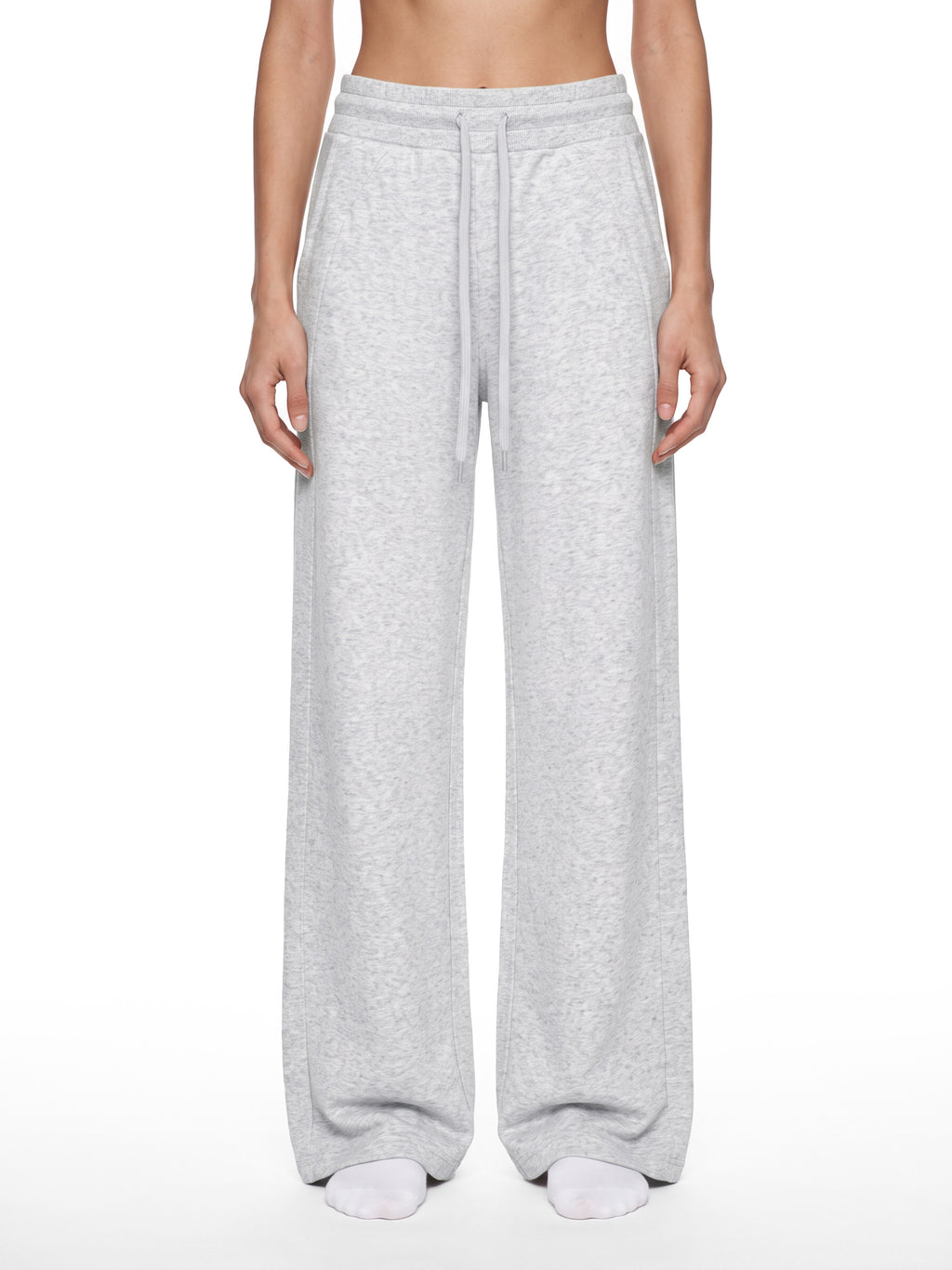 Women’s Wide Leg Fleece Sweatpants cold gray model front view