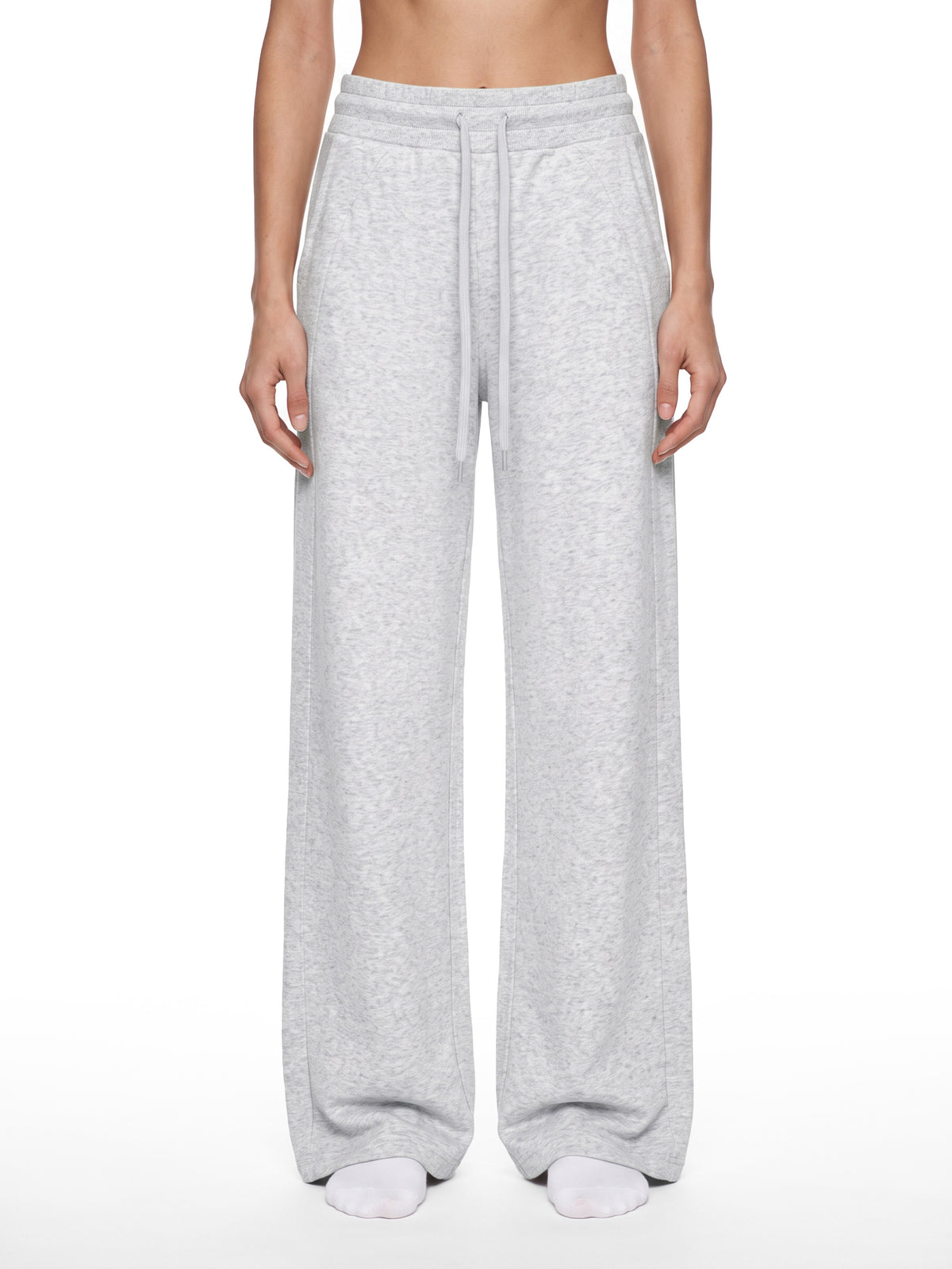 Women’s Wide Leg Fleece Sweatpants cold gray model front view