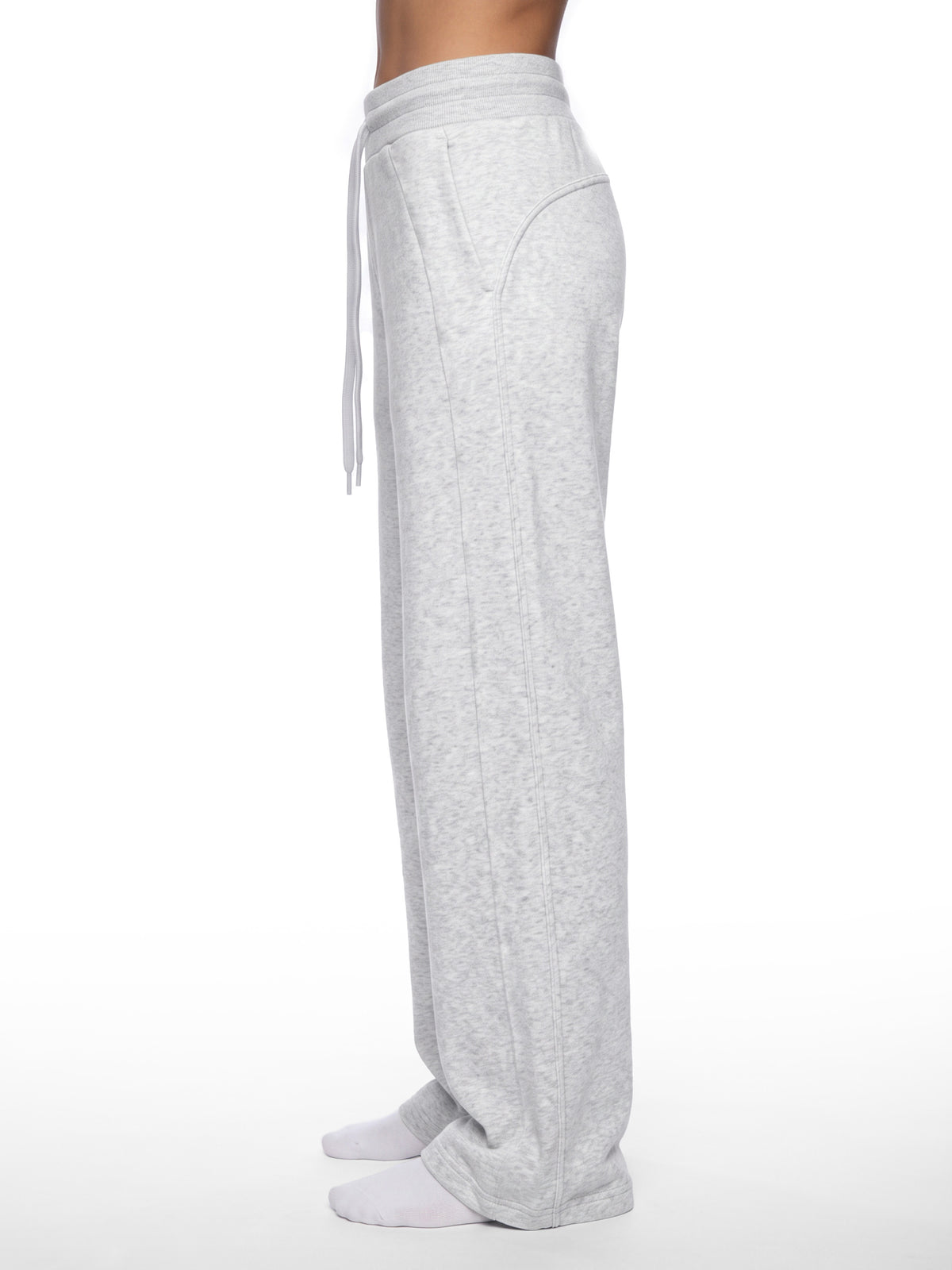 Women’s Wide Leg Fleece Sweatpants cold gray model side view