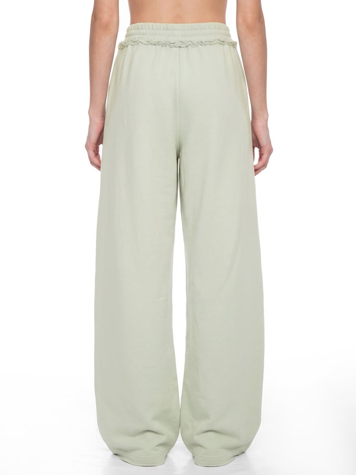 Women’s Wide Leg Raw Edge Sweatpants white gray model angle