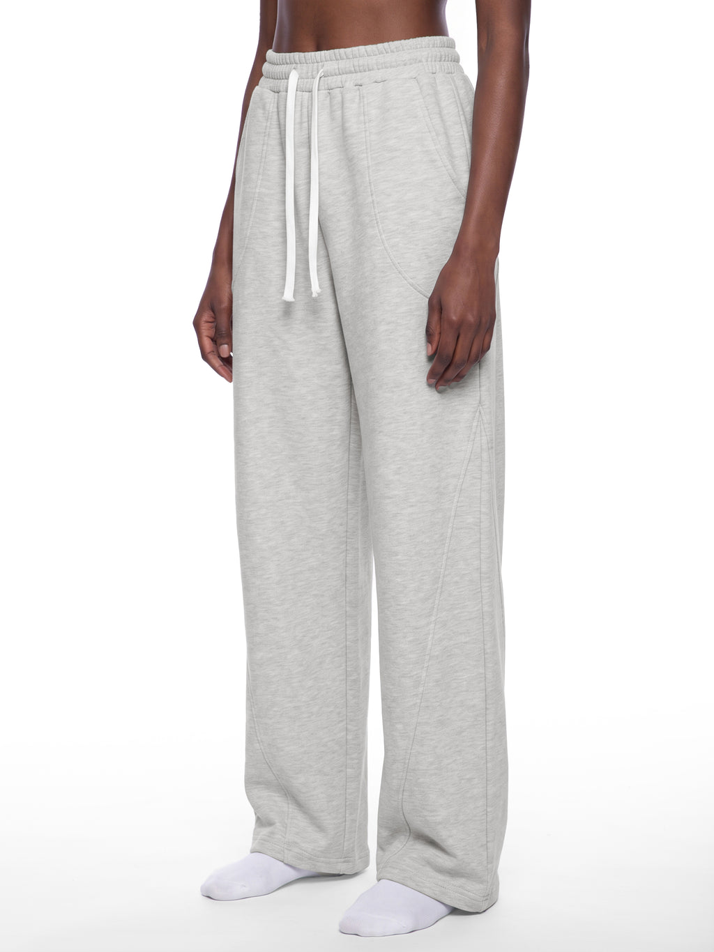 Women’s Wide Leg Sweatpants flower gray model front angle