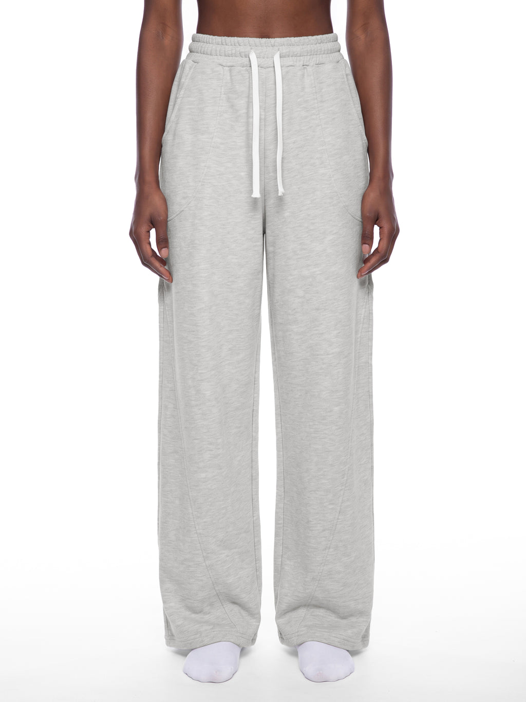 Women’s Wide Leg Sweatpants flower gray model front view