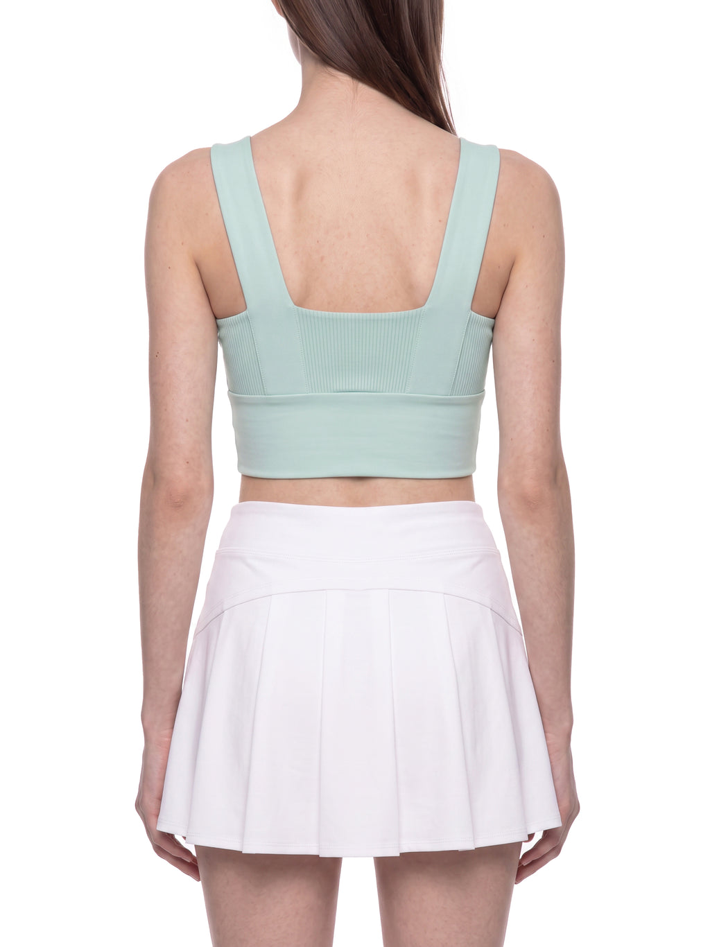 Women’s Yoga Crop Tank Top in Mint Green - model back view