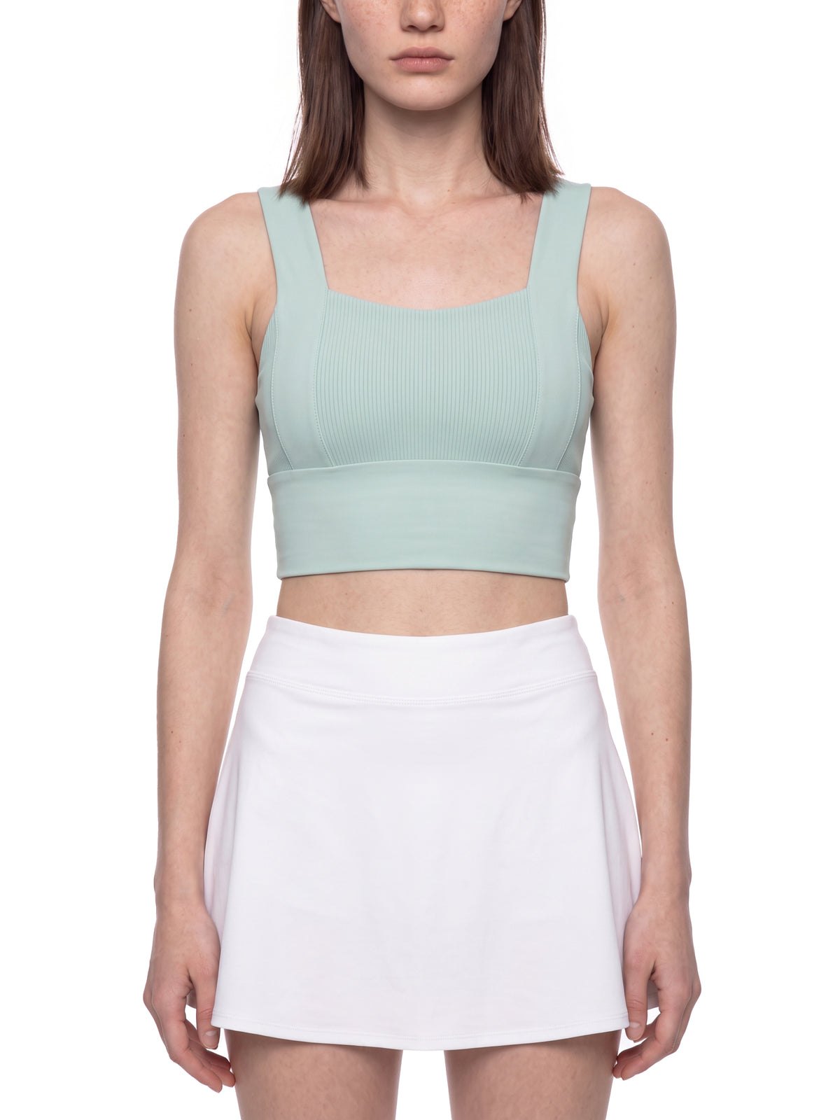 Women’s Yoga Crop Tank Top in Mint Green - model front view