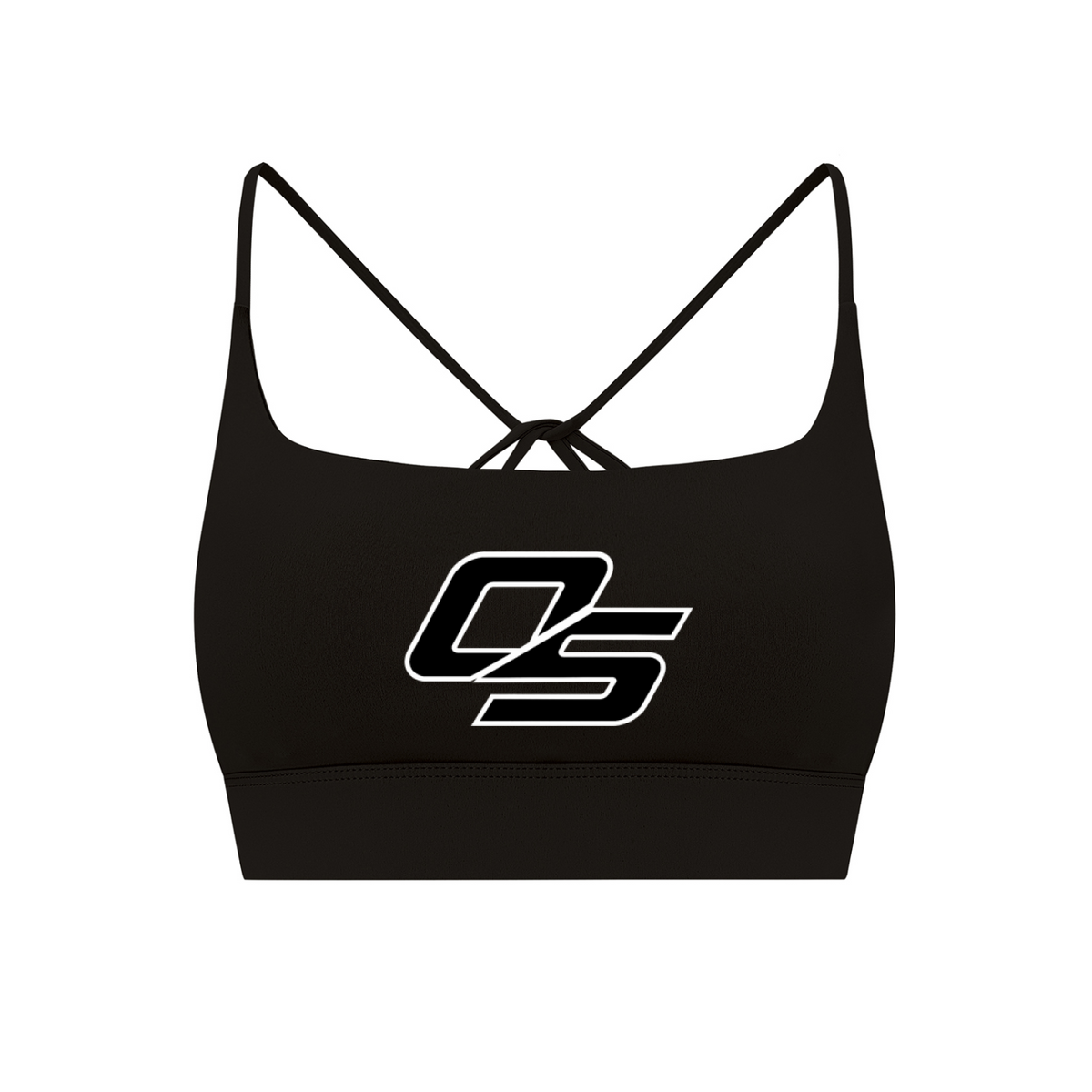 Black Off Script Women’s Strappy Criss-Cross Yoga Sports Bra V2 – front 3D mockup