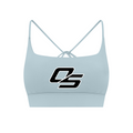 Light Blue Off Script Women’s Strappy Criss-Cross Yoga Sports Bra V2 – front 3D mockup