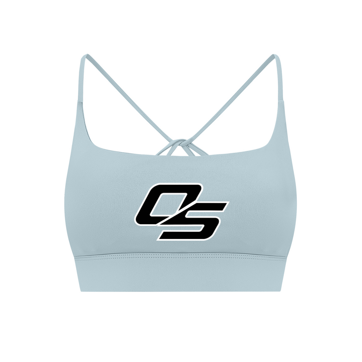 Light Blue Off Script Women’s Strappy Criss-Cross Yoga Sports Bra V2 – front 3D mockup