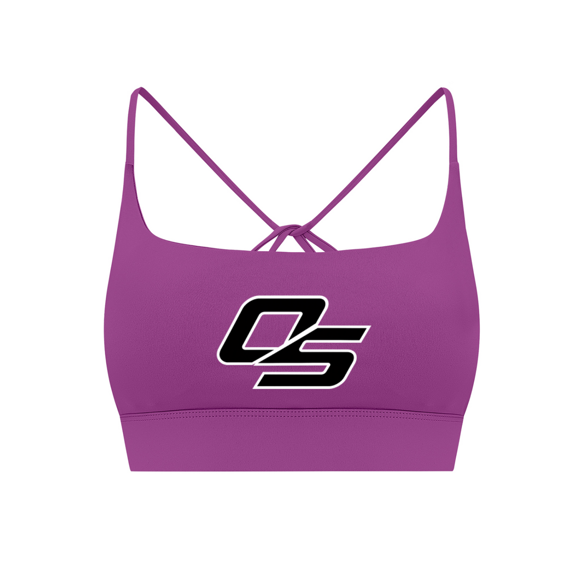 Purple Off Script Women’s Strappy Criss-Cross Yoga Sports Bra V2 – front 3D mockup