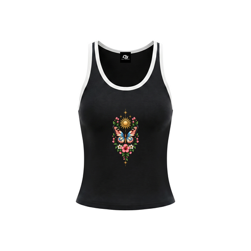 Celestial Butterfly Women’s Color Block Cropped Tank Top V6 - Black front mockup