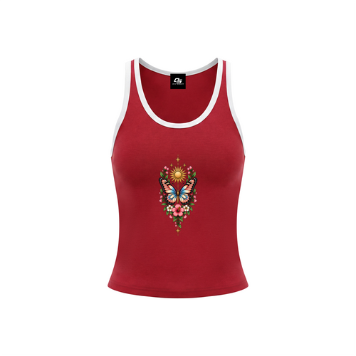 Celestial Butterfly Women’s Color Block Cropped Tank Top V6 - Red front mockup