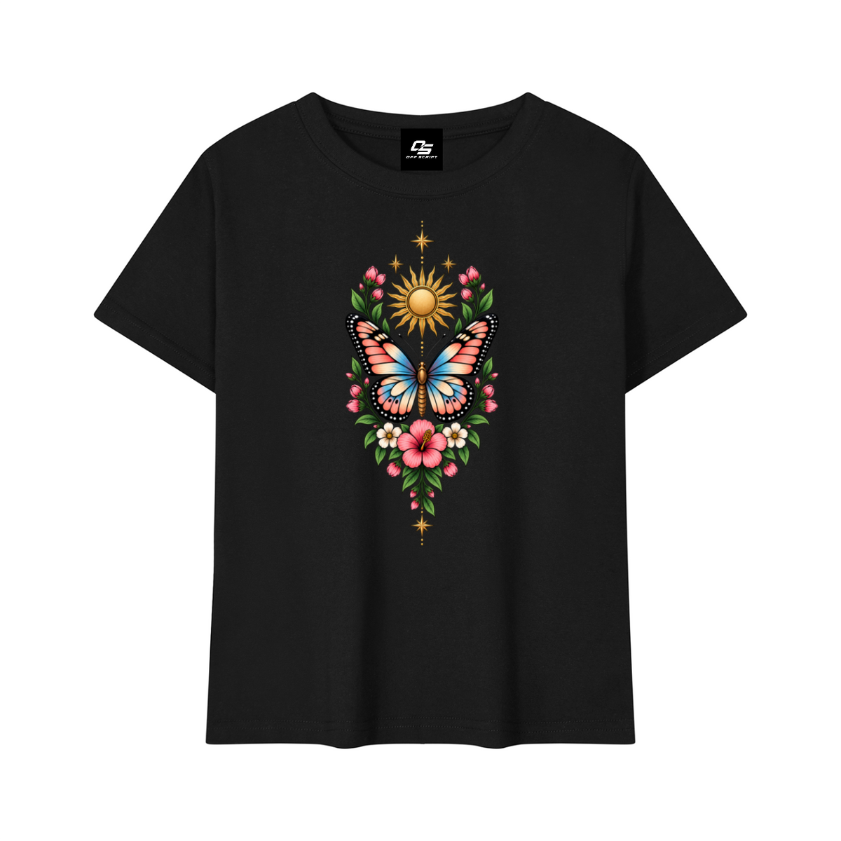 Women's Celestial Butterfly Quick-Dry Baby T-Shirt V2 in Black - front mockup